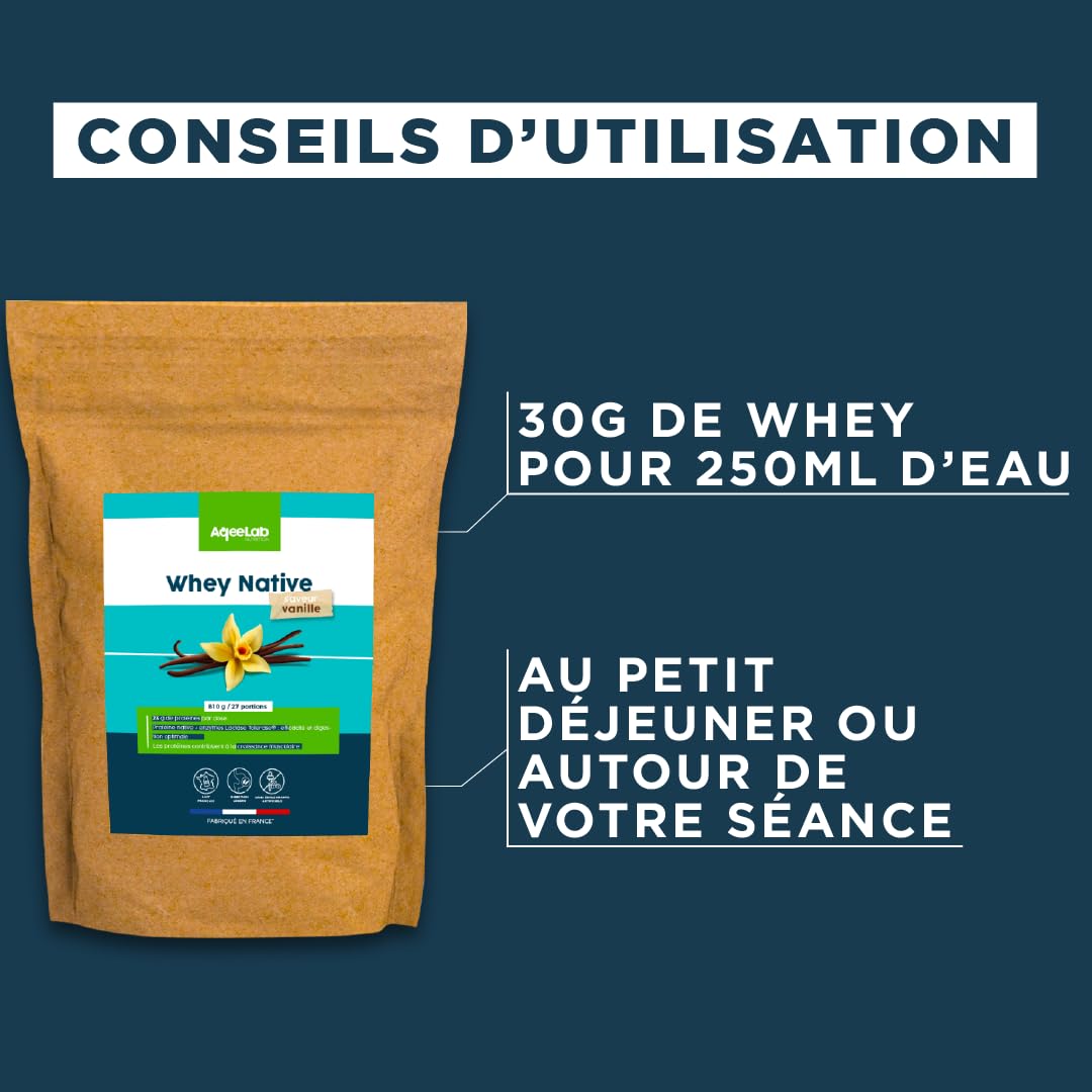 Whey Native concentrée - Vanille - 810 g - Efficacité maximale - Fabriquée en France - AqeeLab Nutrition : la marque Française & écoresponsable