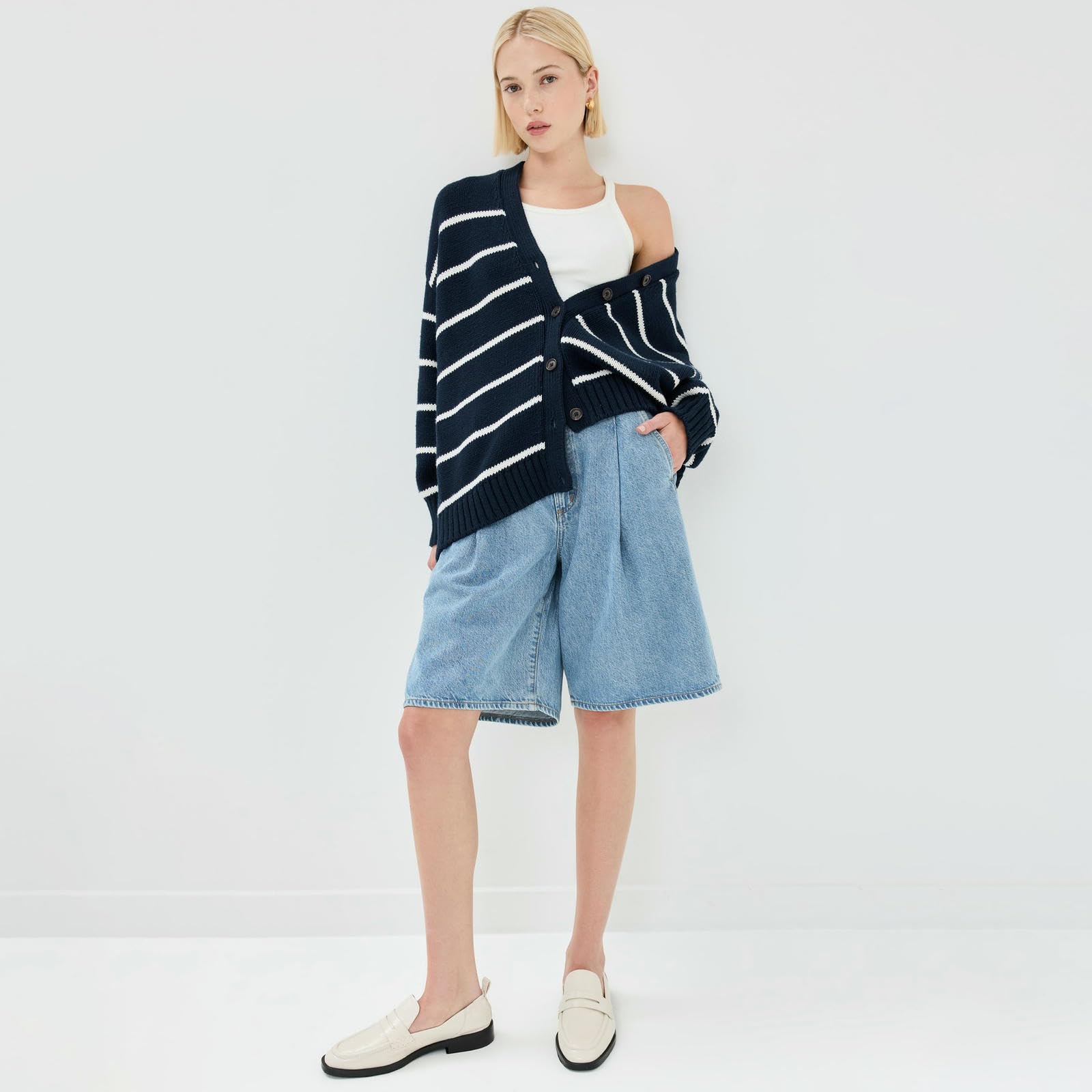 Maglione da Donna Codigan A Maglia Maniche Lunghe con Cardigan Cappotto Casual-Bianco-s