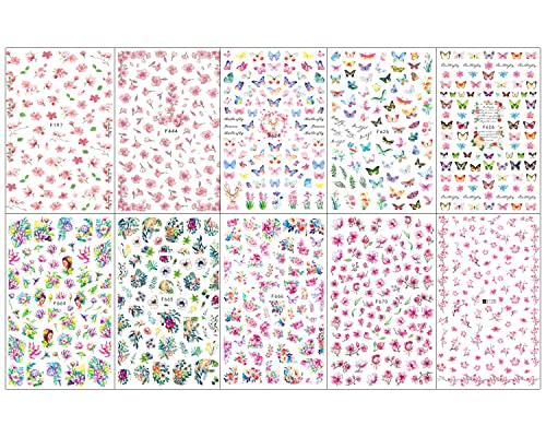 Jmeowio 10 Sheets Spring Butterfly Flowers Nail Art Stickers Decals 3D Self-Adhesive Pegatinas Para Uñas Summer Design Manicure Tips Nail Decoration For Women Girls thumb #8