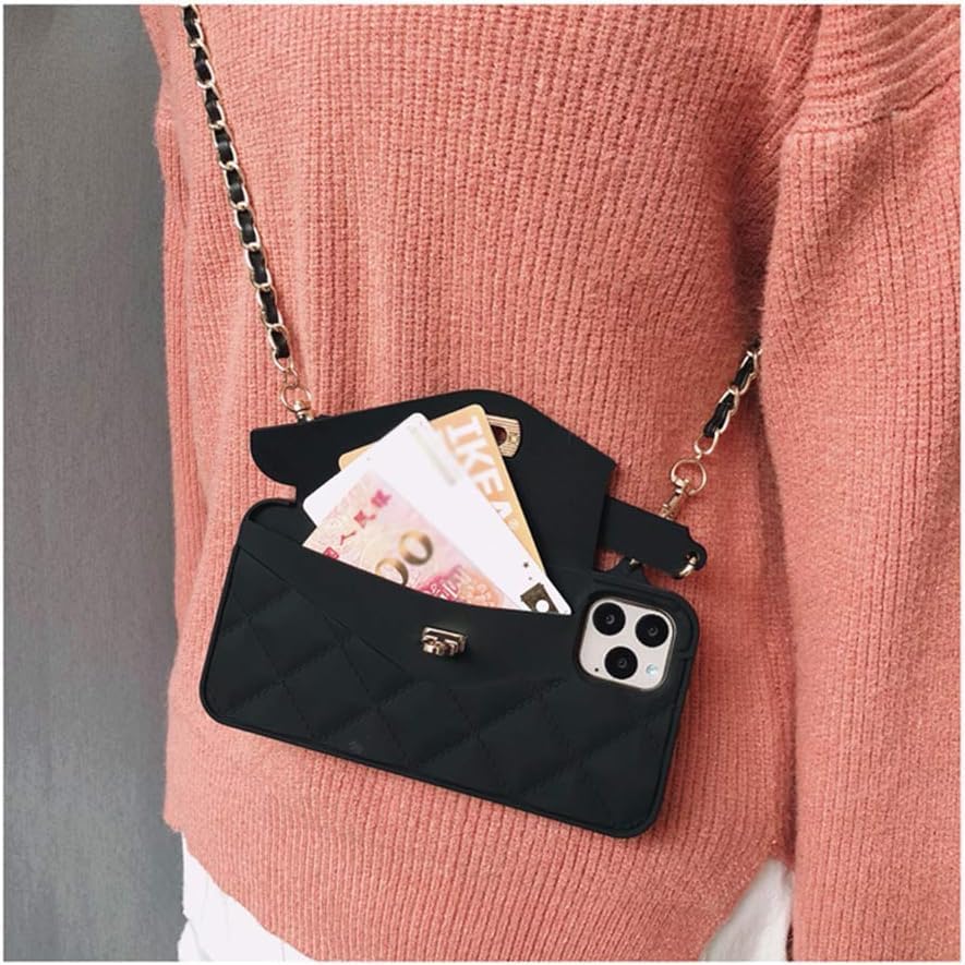 UnnFiko Wallet Phone Case Compatible with iPhone 16 Pro Max, Cute Light Luxury Bag Design, Purse Flip Card Pouch Cover Soft Silicone Case with Handstrap Long Shoulder Strap (Black, iPhone 16 Pro Max) - Image 2