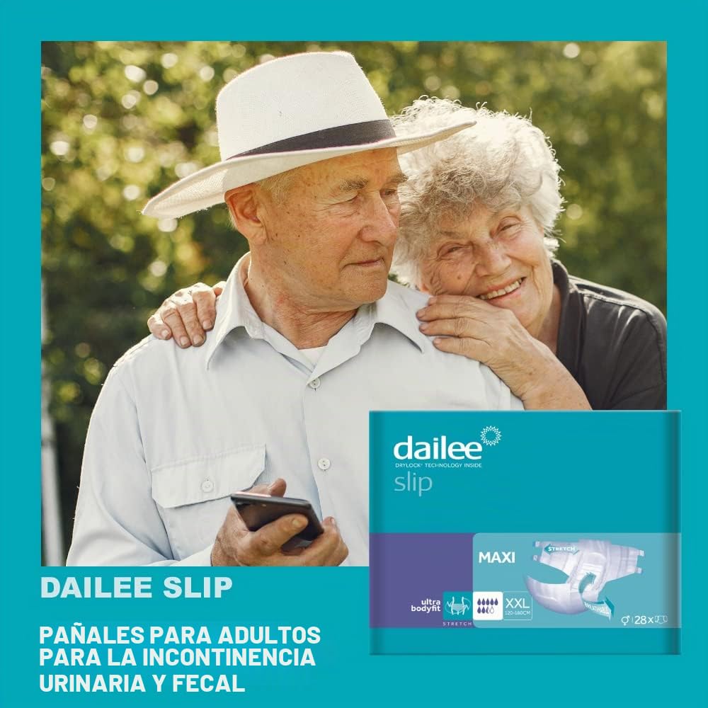 Dailee Slip XXL - 112x Pañales Adultos Maxima Absorción - 4 paquetes de 28, Absorbencia 7,5 gotas - Braga Pañal para Anciano, Hombre y Mujer