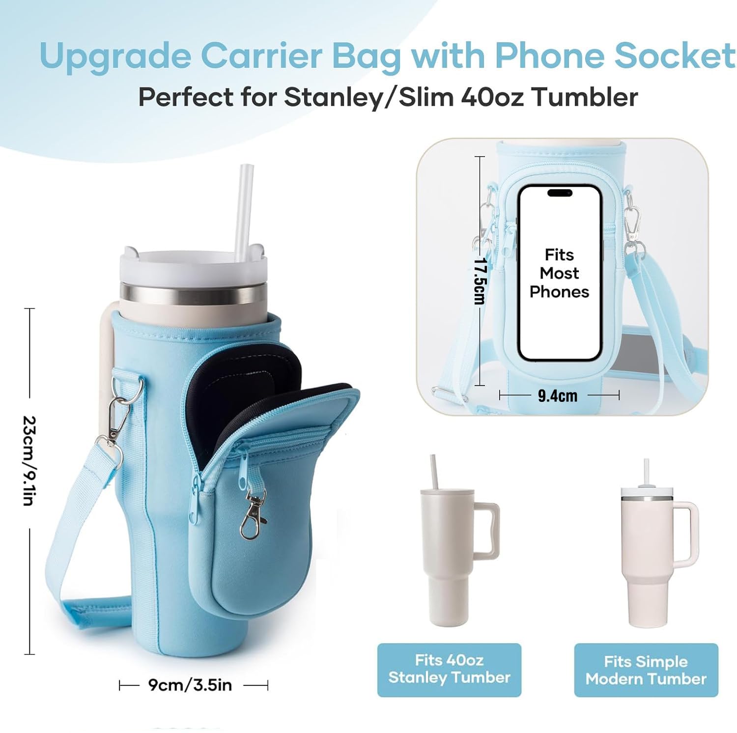 Custodia In Neoprene Per Stanley Cup 1,2L/40oz, Con Tasca Per Cellulare, Tracolla Regolabile E Moschettone, Antigraffio - 2