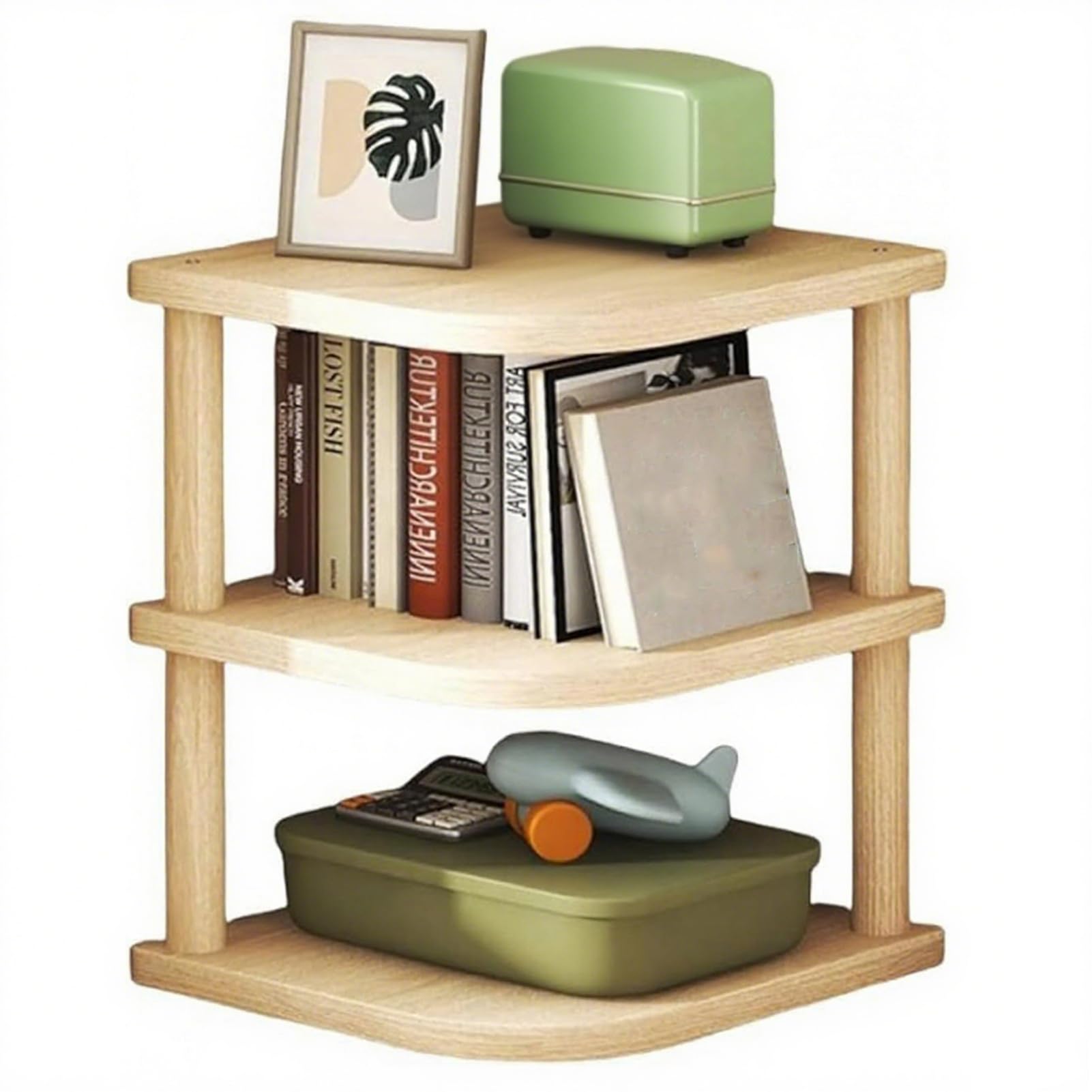 Eckregal Stehend Mit 3 Ebenen, Standregal Holz Eck-Bücherregal Zur Präsentation Von Pflanzenblumen, Aufbewahrungsregal Kleines Regal Gewürzregal Für Küche, Bad, Wohnzimmer, Büro (Wood Tone 1, H 34cm)