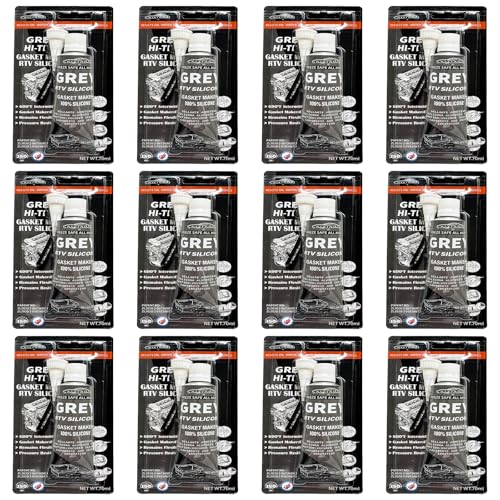 Image of 12Pack Silicone Gasket Maker - Grey Rigid High-Torque RTV Silicone Gasket Maker - Oil Resistance RTV Silicone Gasket Maker Manifold Header for Automotive Motorbike Machine Equipment Repairing