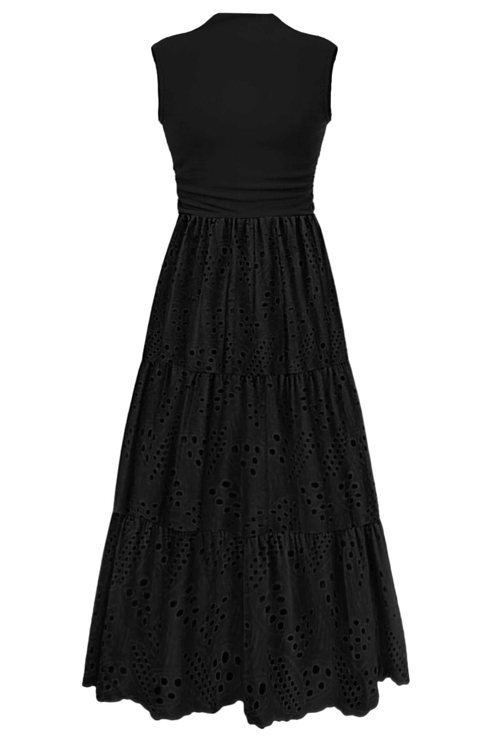 PRETTYGARDEN Summer Dresses for Women 2025 Casual Eyelet Sleeveless Wedding Guest Maxi Dress Tank Top Sundress with Pockets