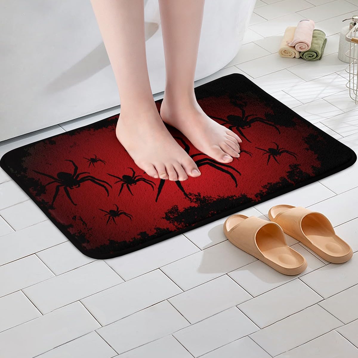 Tappetino Da Bagno Halloween Ragno 40x60 Cm - Antiscivolo, Morbido, Lavabile, Con Design Tela Di Ragno Spaventoso
