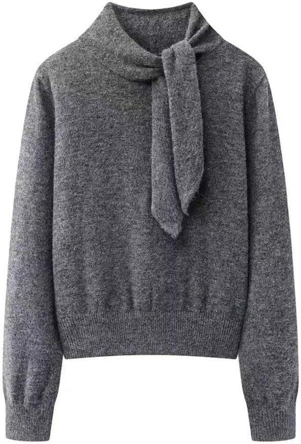 2025 Fall New Women's Knitted Sweater with Knot Stand Collar Slim Fit Casual Wear Long Top