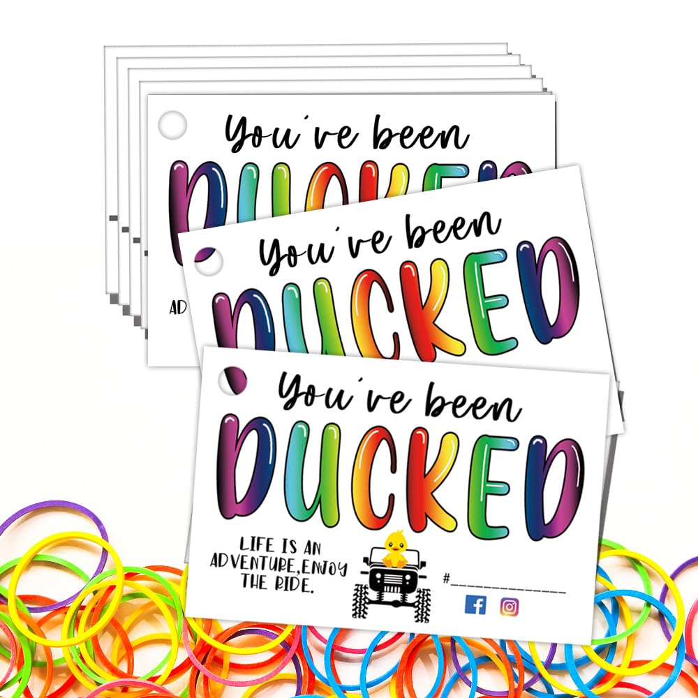 Duck Tags, You've Been Ducked, DucksTags, Duck Ducking Game Card Tags for Ducking, 50Pack 3.5 x 2inches Card Size, 50 Rubber Bands (Green)