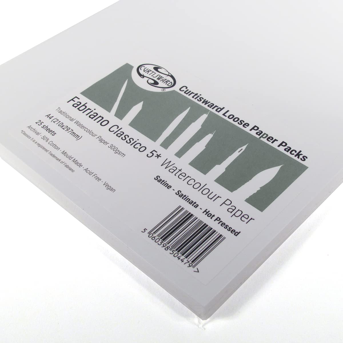A4 Fabriano 5 Classico Hot Pressed Watercolour Paper Pack 25 Sheets 300gsm. Curtisward Pack