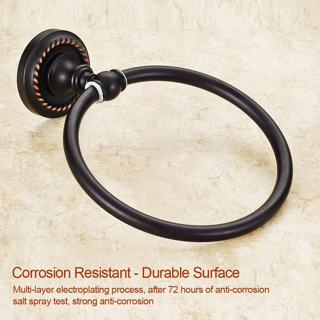 LSLYTQ American Towel Ring, Black Full Copper Round Towel Rack, Round Hand Towel Holder Wall Mount