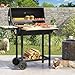 YITAHOME L Grillwagen Smoker Holzkohlegrill mit Gusseisenrost & Emaille-Pfanne - Mobiler BBQ Grill für Garten, Camping, Outdoor - Inkl. Thermometer, Küchenzange, Grillhandschuh, Robustes Design