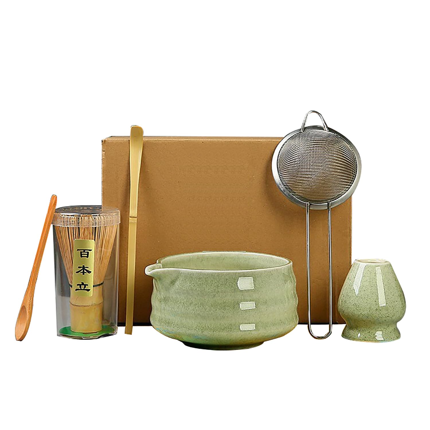 6 Piece Matcha Tea Set,Matcha Besen Set, with Matcha Whisk, Broom,Matcha Schale,Matcha Bowl with Spout,Matcha Besen Halter,Bamboo Spoon,Perfect Matcha Starter Set,Japanisches Tee-Set