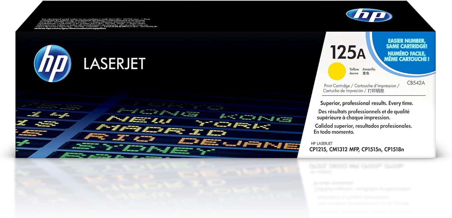 HP 125A CB542A, Amarillo, Cartucho Tóner Original, de 1.400 páginas, para impresoras HP ColorLaserJet CP1215, CP1515, CP1518, CM1312 y CP151n