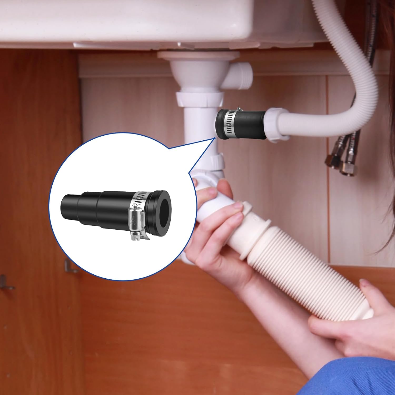 2 Set Dishwasher Drain Hose Adapter, Compatible with InSinkErator Garbage Disposals, Dishwasher Connector Kit, Include 2 Inlet Connector, 2 Hose Clamp & 6 Spring Clamps