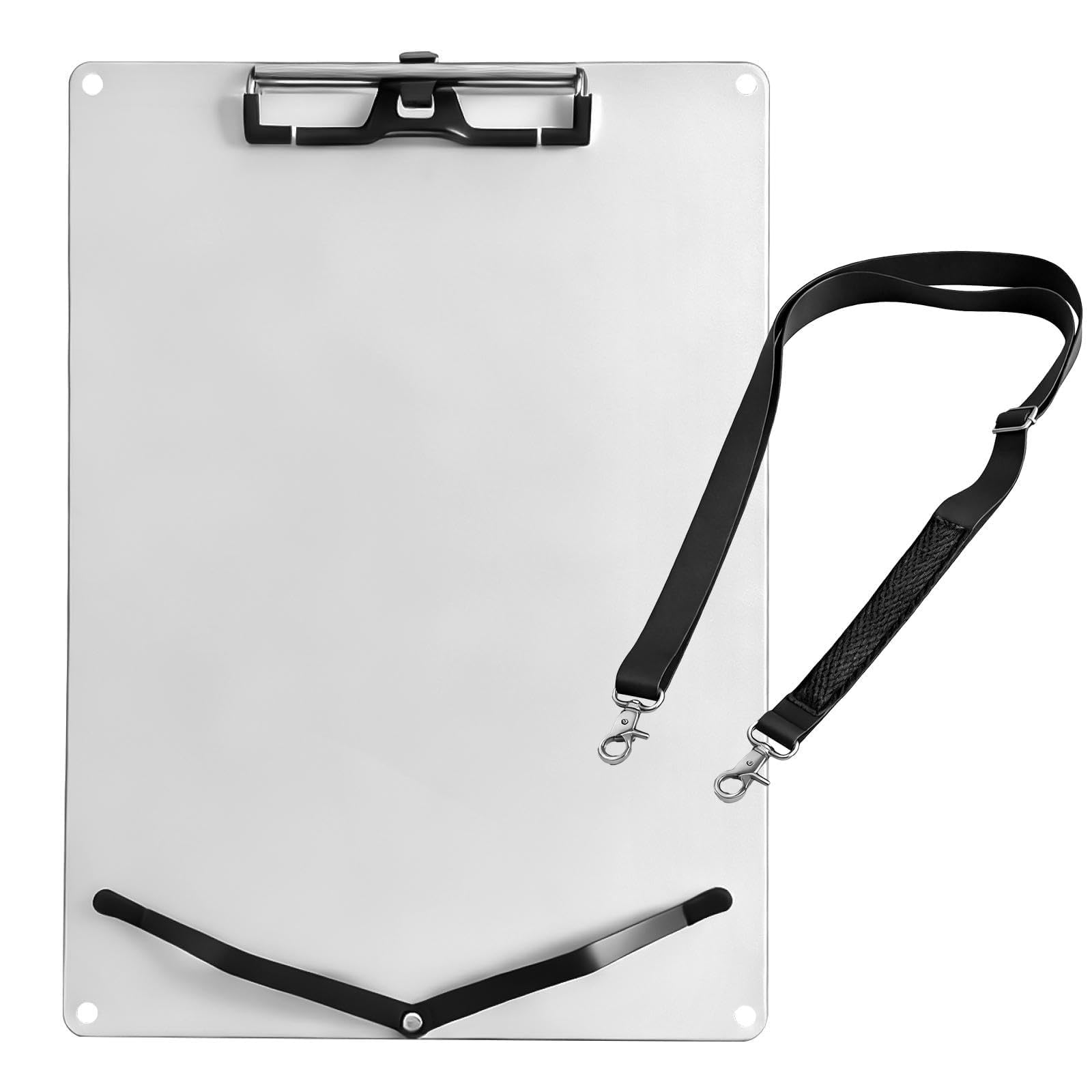 A4 Zeichentafel aus Aluminium, 33 x 23,5 cm, vertikal, mit stabiler Stahlklemme, Doppelfeder und Schultergurt, rostgeschütztes Klemmbrett, für Skizzen im Freien, Kunst, Büro und mobile Einsätze