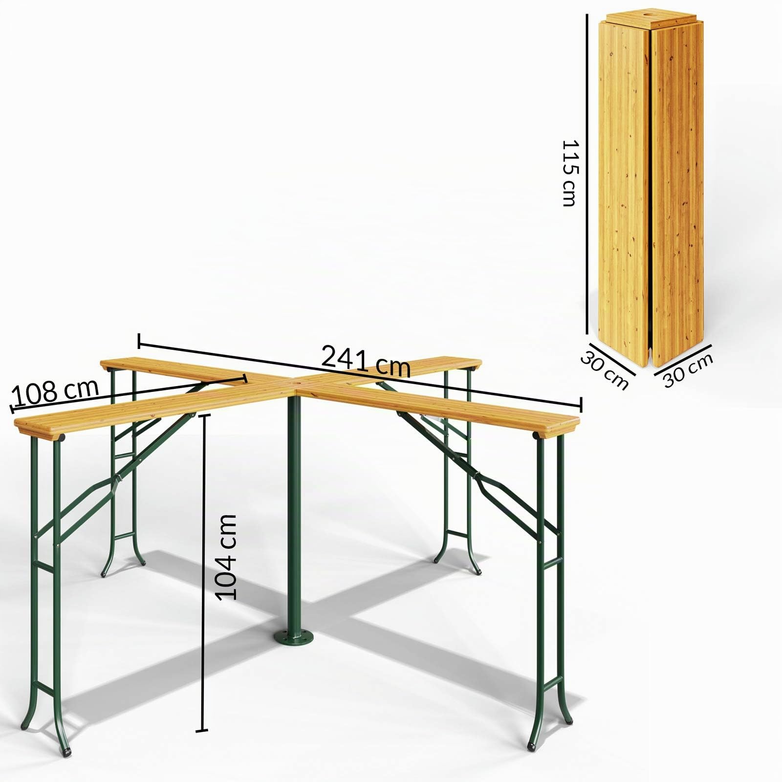 Deuba Mesa Alta de Bar Madera XXL de 4 Brazos | Capacidad 20 Personas, Agujero Sombrilla, Plegable, Fácil Montaje, Marco Acero, Estable, Protectores Suelo, Jardín, Fiestas