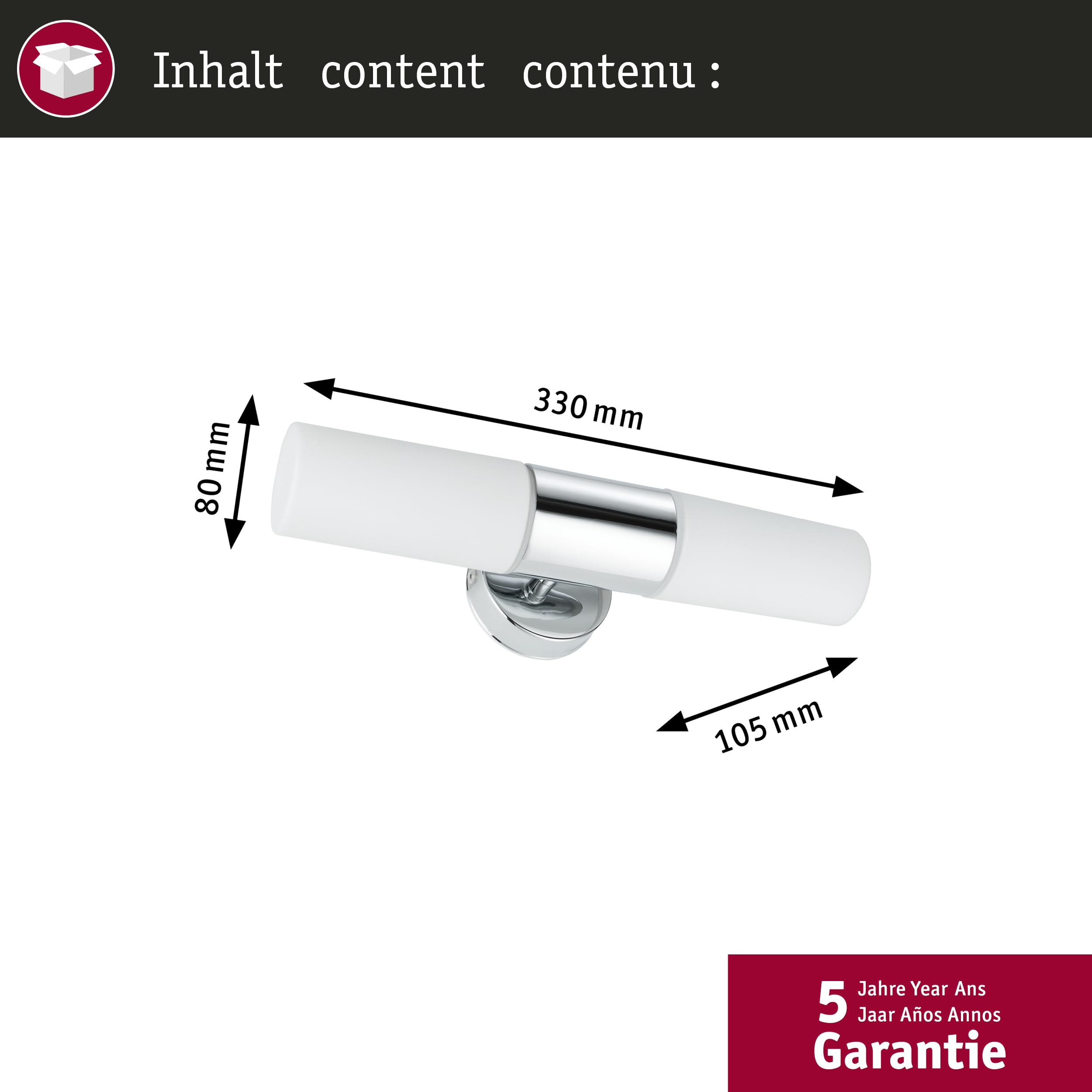 Paulmann 70350 WallCeiling Lenia IP44 max.2x20W E14 Chrom/Opak 230V Metall/Glas Spiegelleuchte Spiegellampe Wandleuchte 703.50