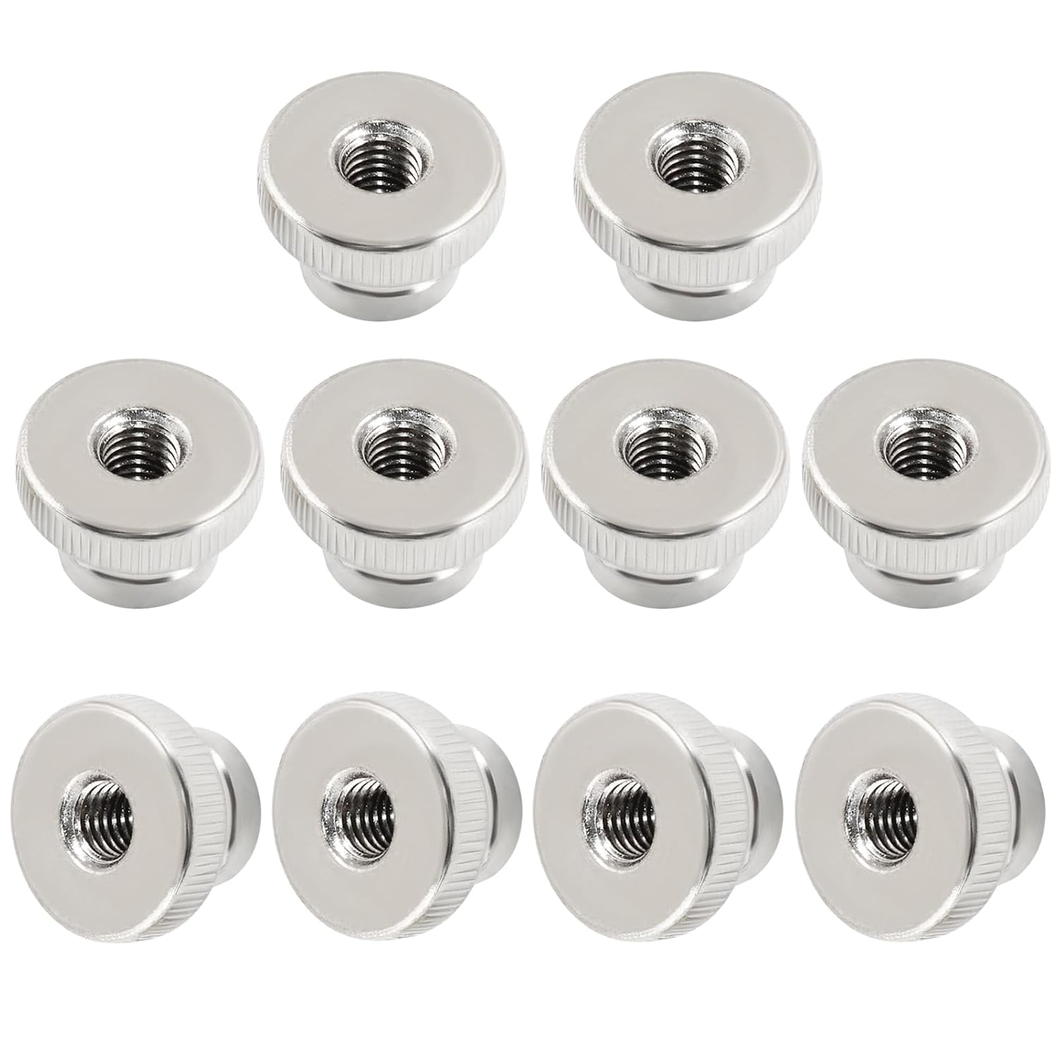 Hitefu 10Pcs M8x1.25mm Knurled Thumb Nuts, Nickel Plated Round Knob Fasteners, Metric Thread Adjusting Nuts for 3D Printer