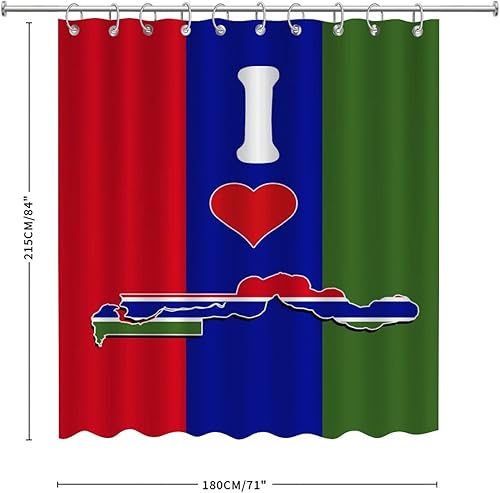 Miniatura 3 de Cortina de baño con texto en inglés "I Love My Country Gambia", juego de cortinas de ducha internacionales, banderines internacionales, cortina de
