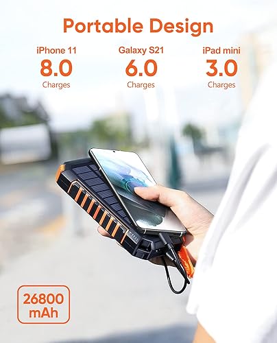 Miniatura 6 de Riapow 26800mAh cargador solar inalámbrico cargador portátil y 27000mAh banco de energía solar con cables