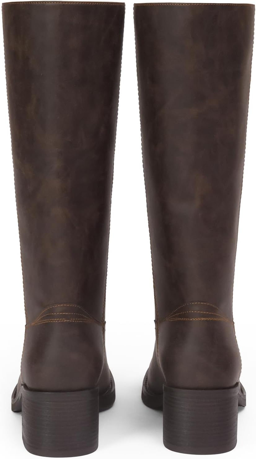 Mid Calf Boots for Women Chunky Block Low Heel Square Toe Comfortable Casual Trendy Stylish Boots - Image 9