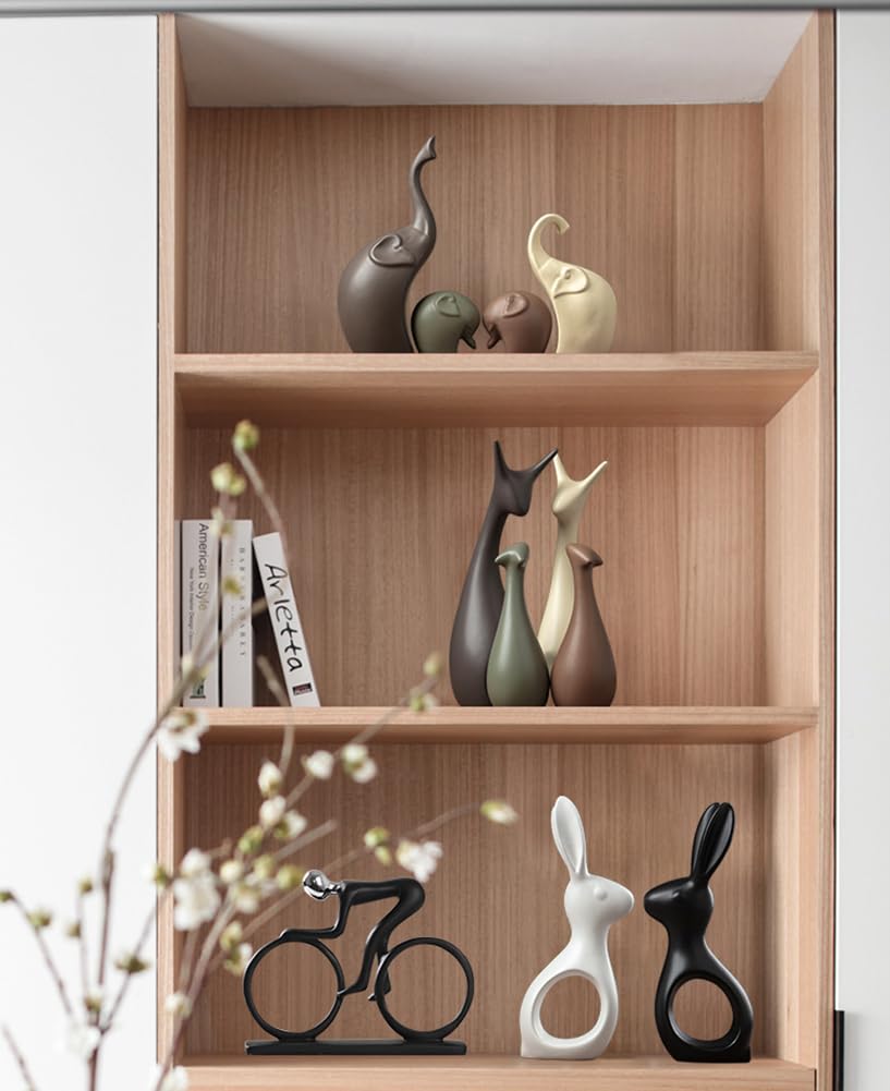 Statua in ceramica,Statua della famiglia dei elefanti (set da 4),creative in ceramica,decorazioni per la casa, adatto per mensole, librerie, decorazioni per supporti TV.