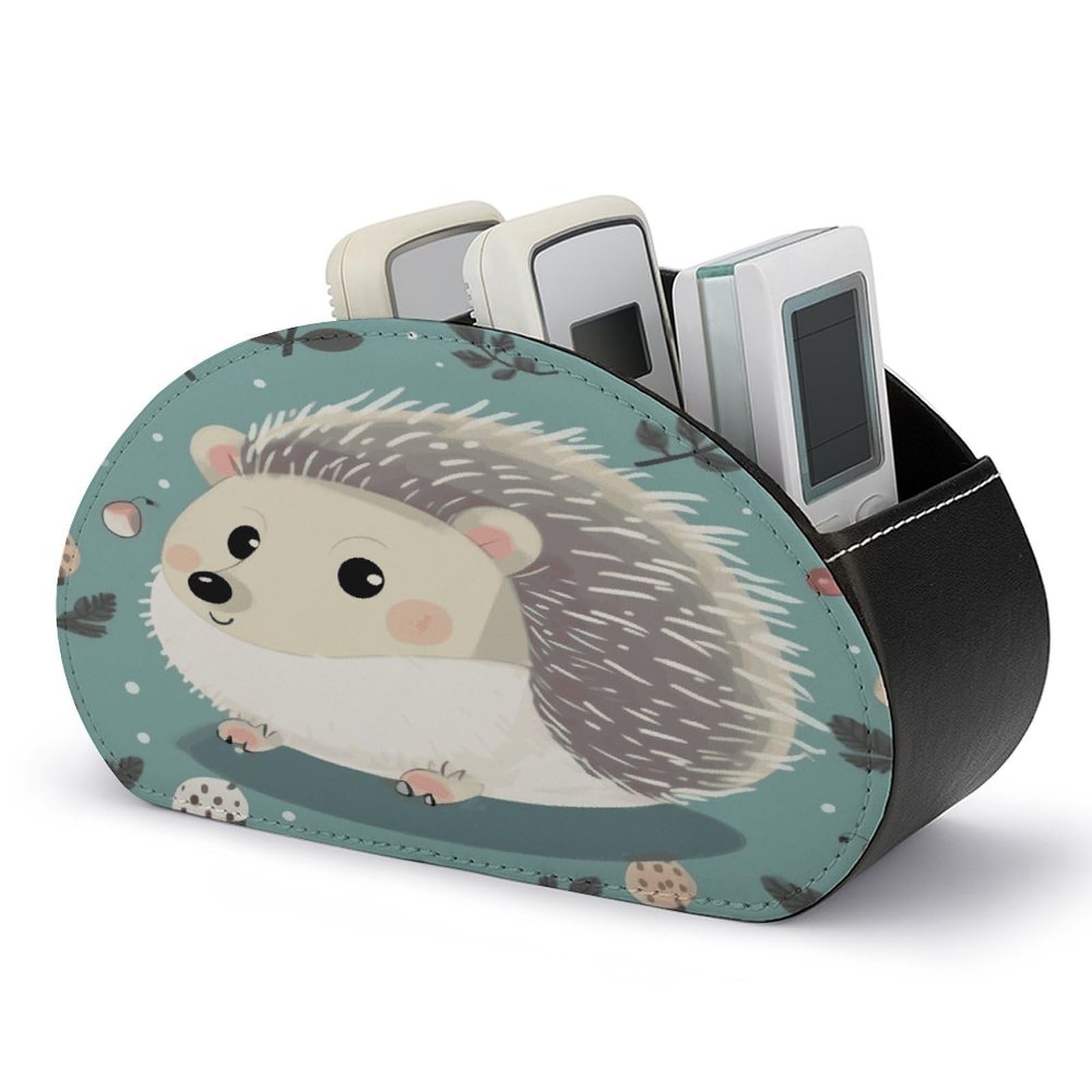 FekiLoot Cute Cartoon Hedgehog Remote Control Holder with 5 Compartments Remote Organizer Caddy for Table TV Remote Caddy Storage Box/Tray Fits Media Controllers Office Supplies