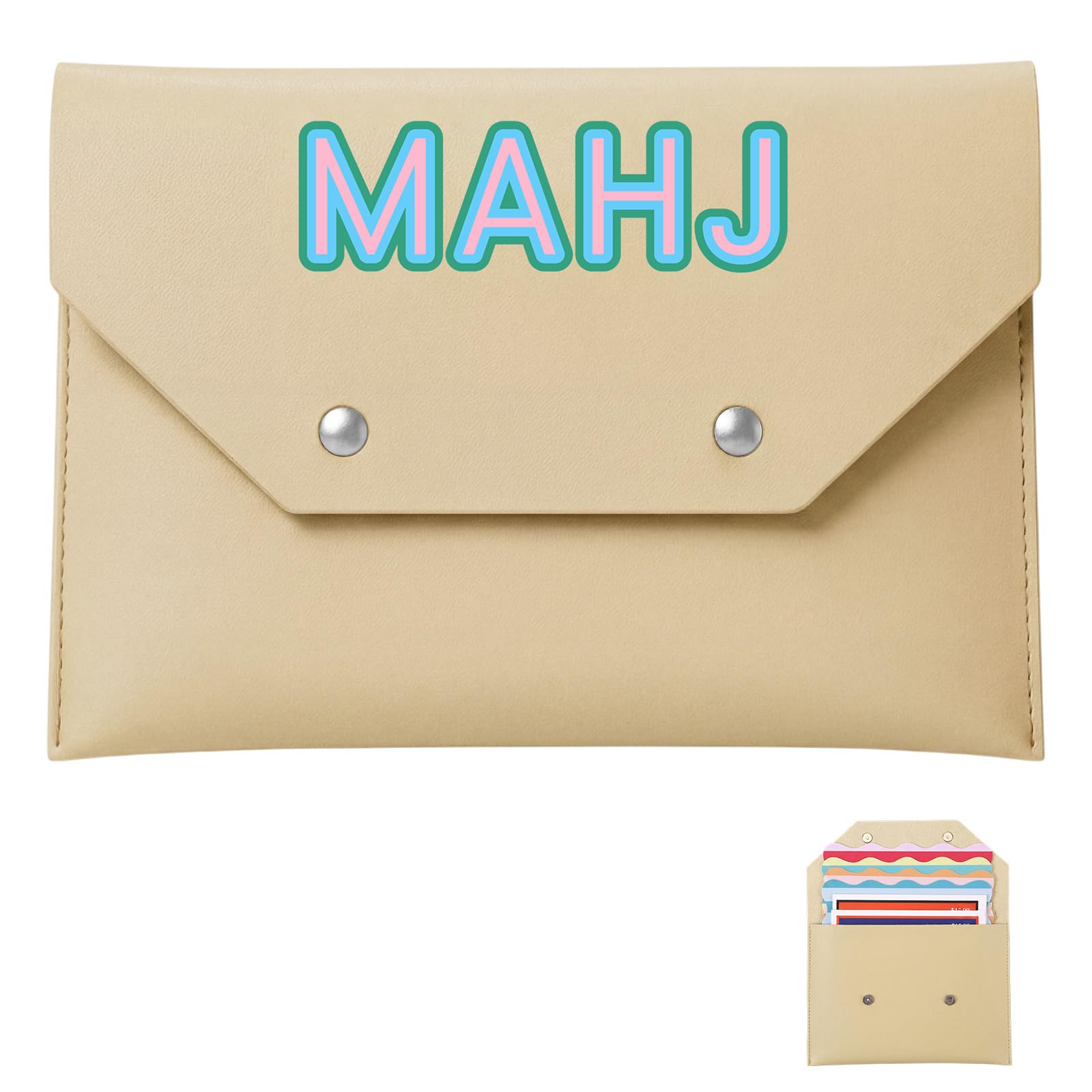 SilTriangle Leather Mahjong Card Holder Gift, Beige, 8x6 Inch, Solid Color — image 1