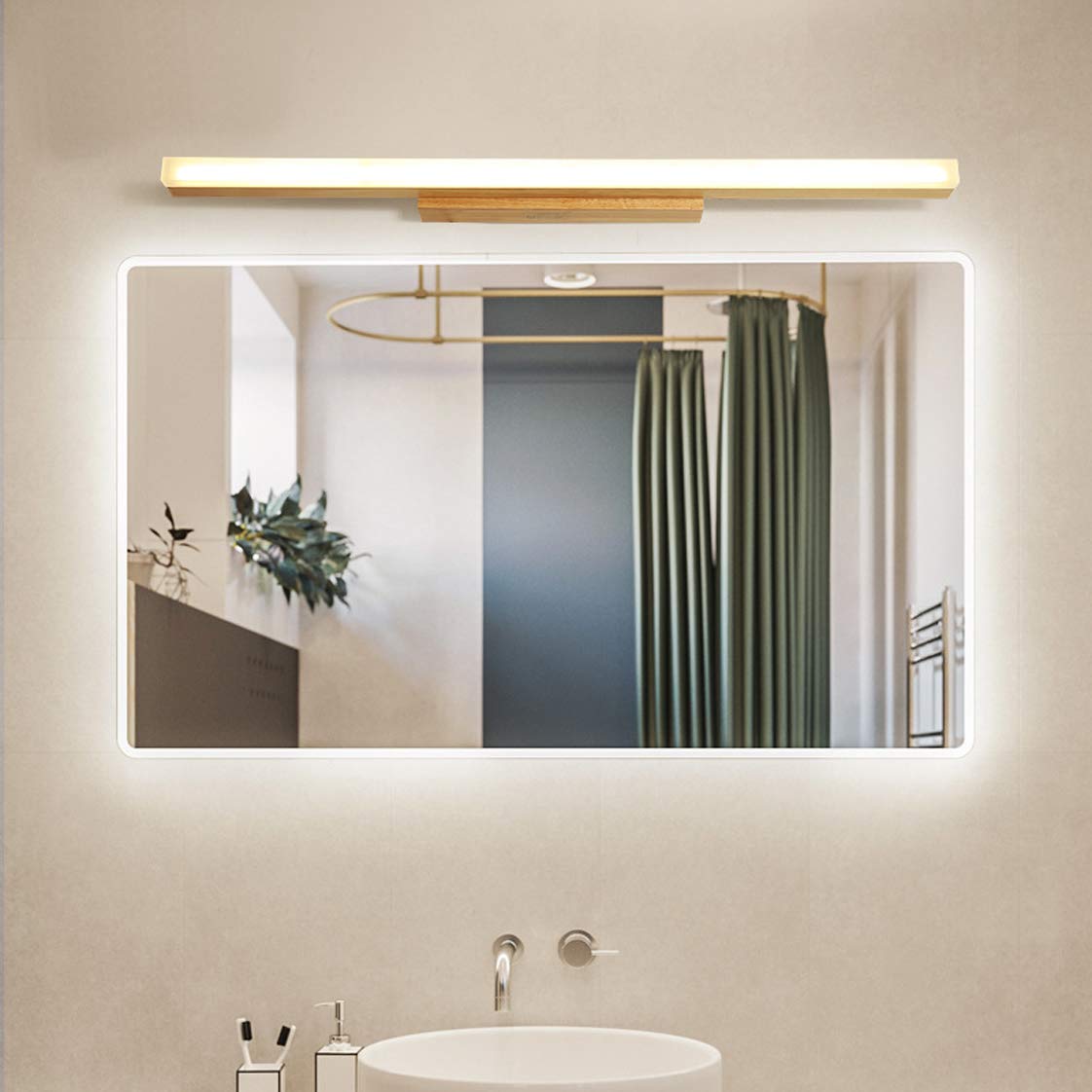 Lampa łazienkowa lustro, nowoczesna lampa lustra LED drewniane obrazy ścienne lampa do salonu, sypialni, kuchni, jadalni