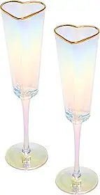 Paris Hilton Conjunto de presente de taça de champanhe em forma de coração, elegante conjunto de vidro feito à mão, perfeito para celebrações, casamentos ou qualquer ocasião especial, conjunto de 2