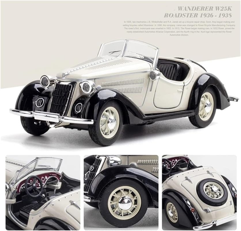 Image of Play Boy 1:32 1936 M-Benz 500 K Vintage Model Diecast Metal Alloy Pullback Toy Vehicle with Openable Doors Light and Music Car for Kids (Multicolor)