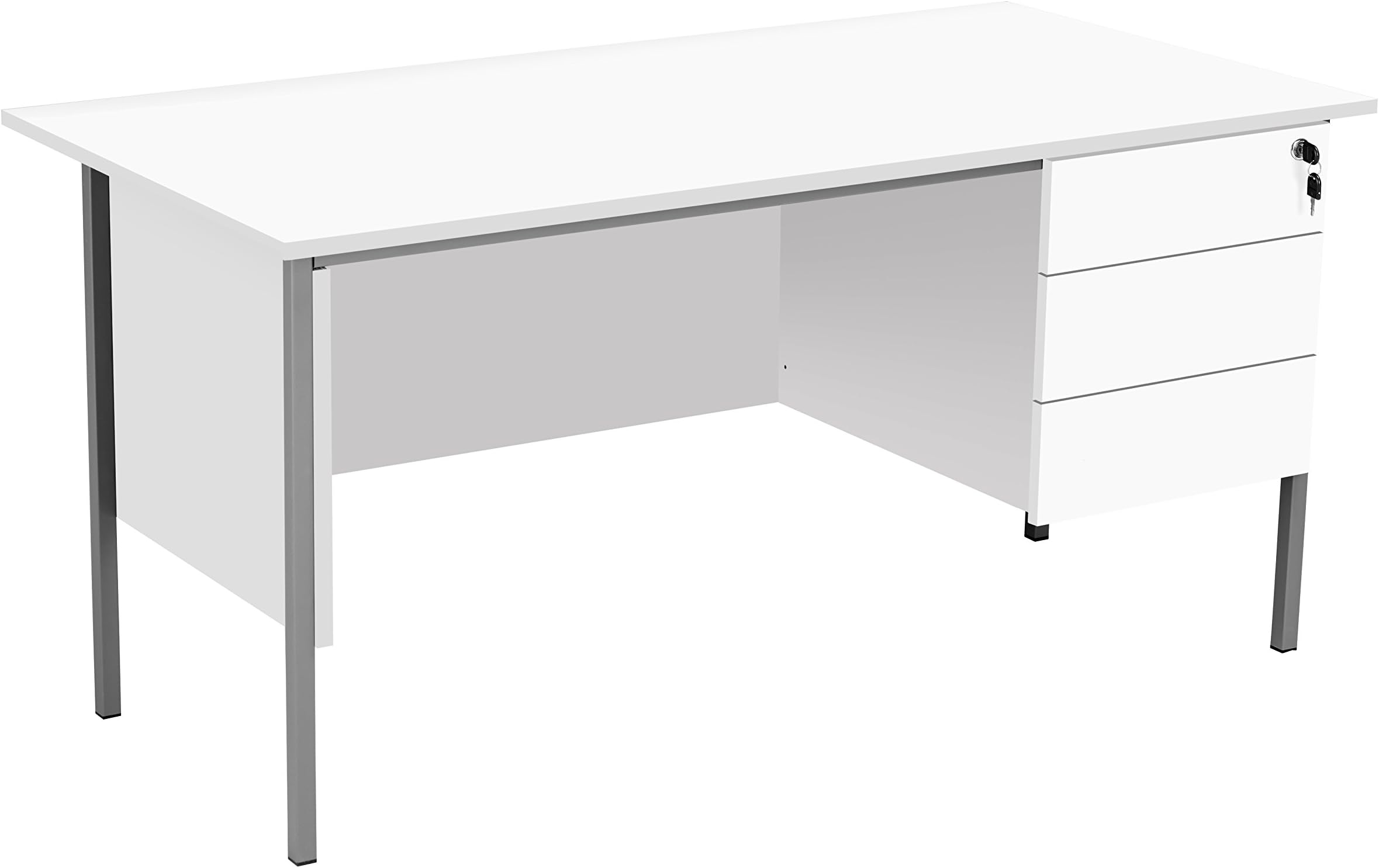 Office Hippo Eco 18 Desk with Three Drawer Pedestal, White, 150 cm x 75 cm