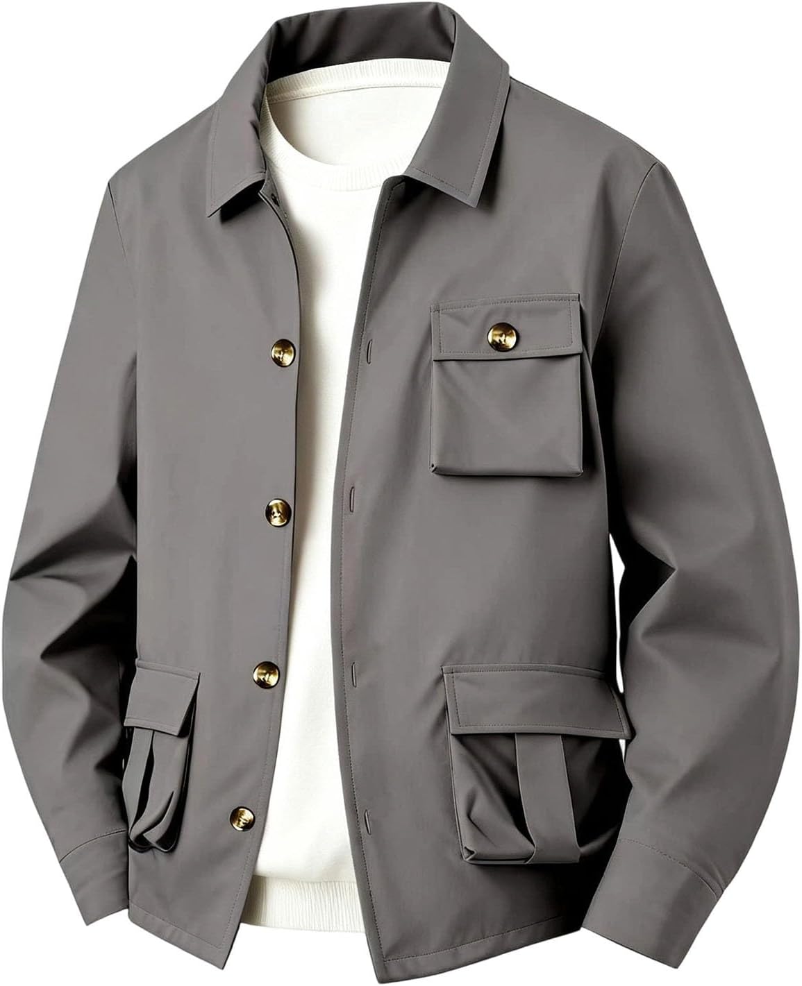 Men's Cargo Jacket, Multi Pocket, Button Up, Utility Workwear.