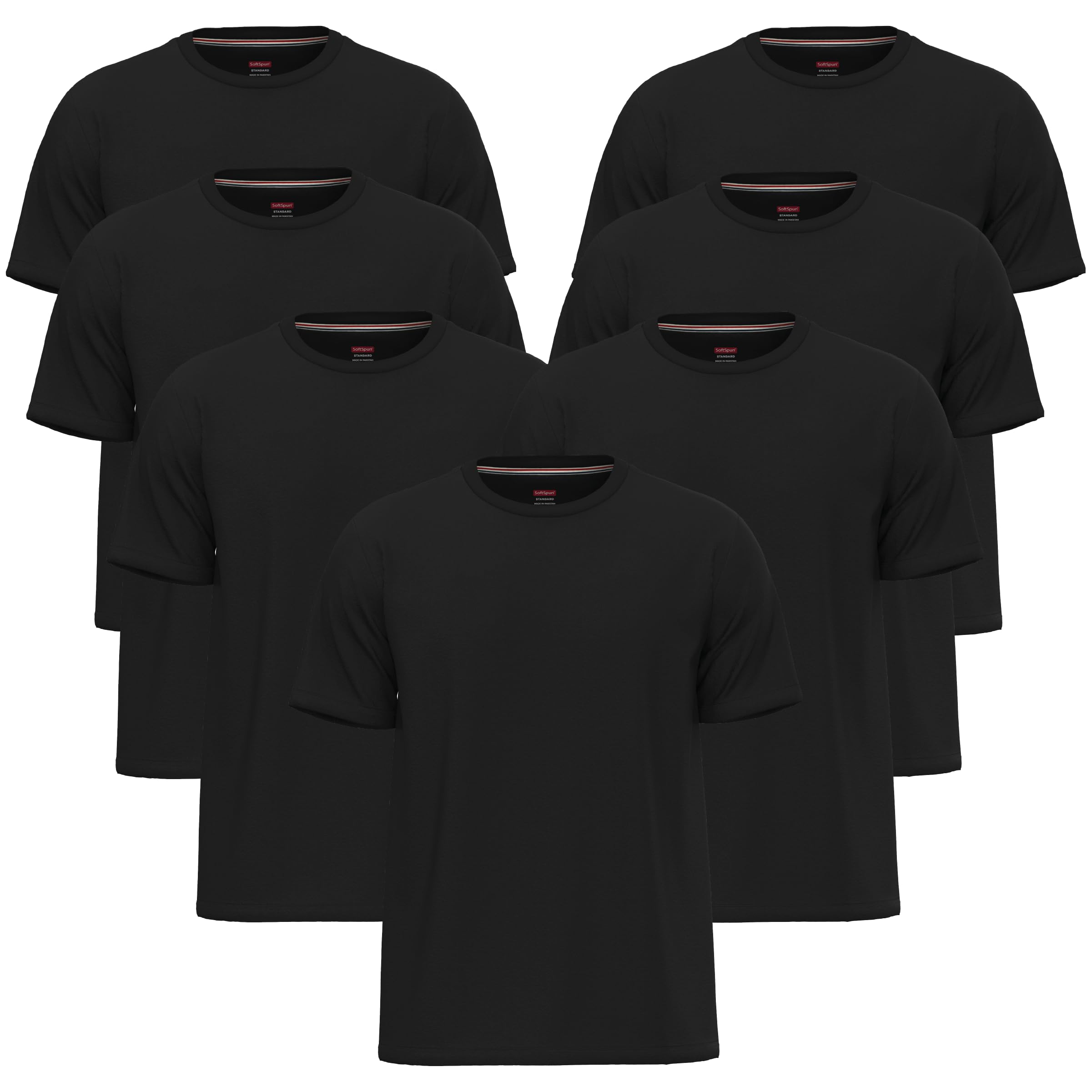 Softspun Men's Pack7 [Uniform Black Collection] 7 Pack Large Black Tshirt Set – Cotton Tshirts, Crew Neck T Shirt Cotton T Shirts, Workwear Tee