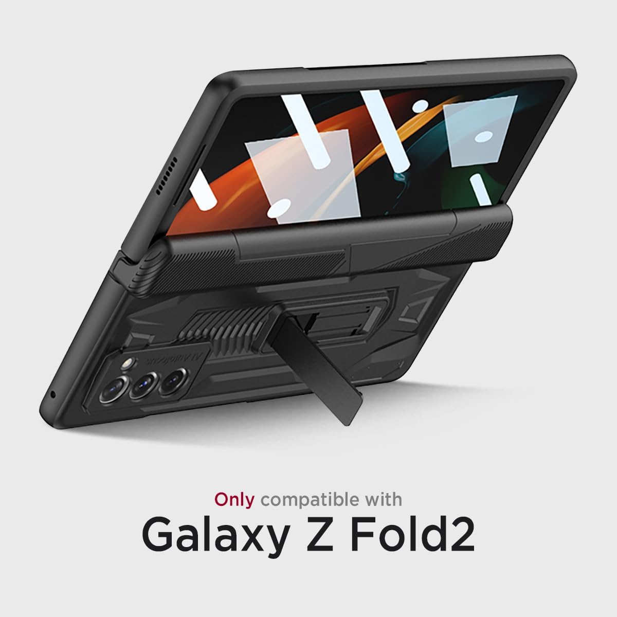 Miimall for Galaxy Z Fold 2 Case with Hinge Protection, High Transparency Screen Protector Magnetic Hinge Protector Adjustable Kickstand All-Inclusive Protective Case for Z Fold 2 - Black
