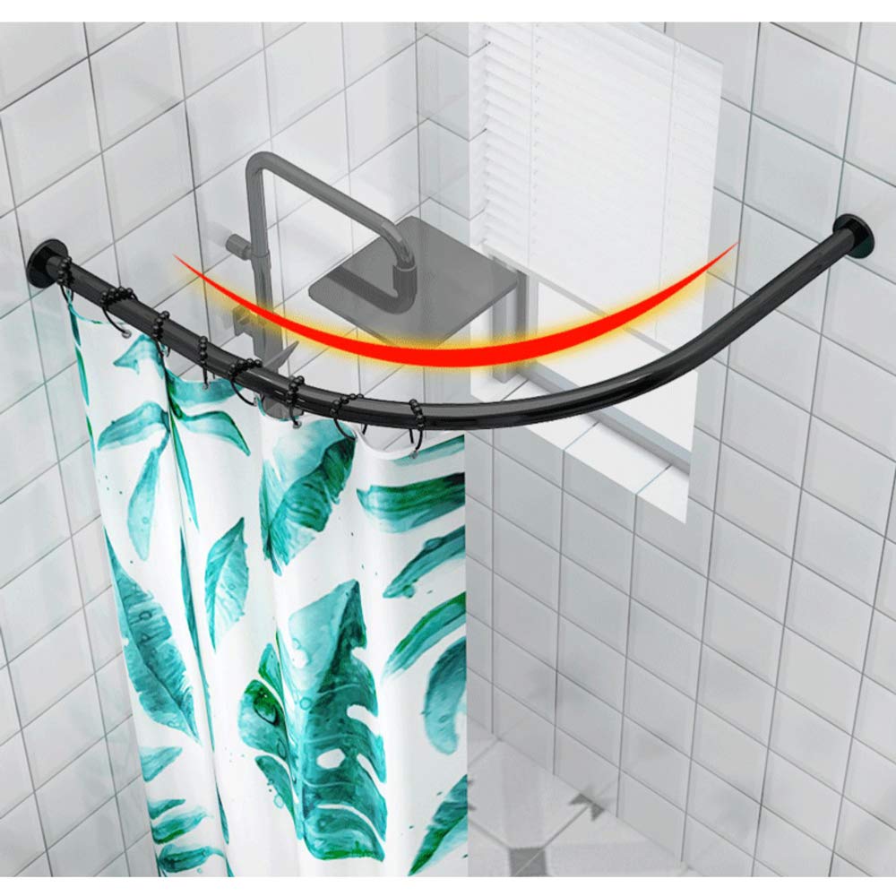 Wing Barra Cortina Ducha Esquina Forma de L Barra de Cortina de Ducha Curvada de Acero Inoxidable, para Baño, Tienda De Ropa, Negro,90×90cm