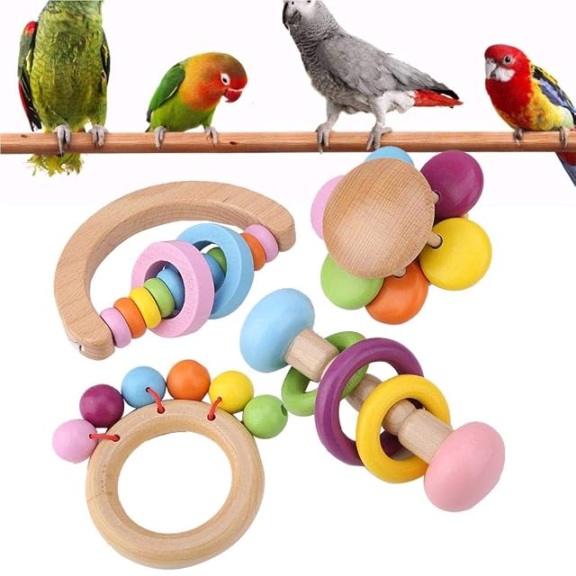 Foto 5 de 8 de Juguetes para masticar loros, juguetes colgantes de madera para aves