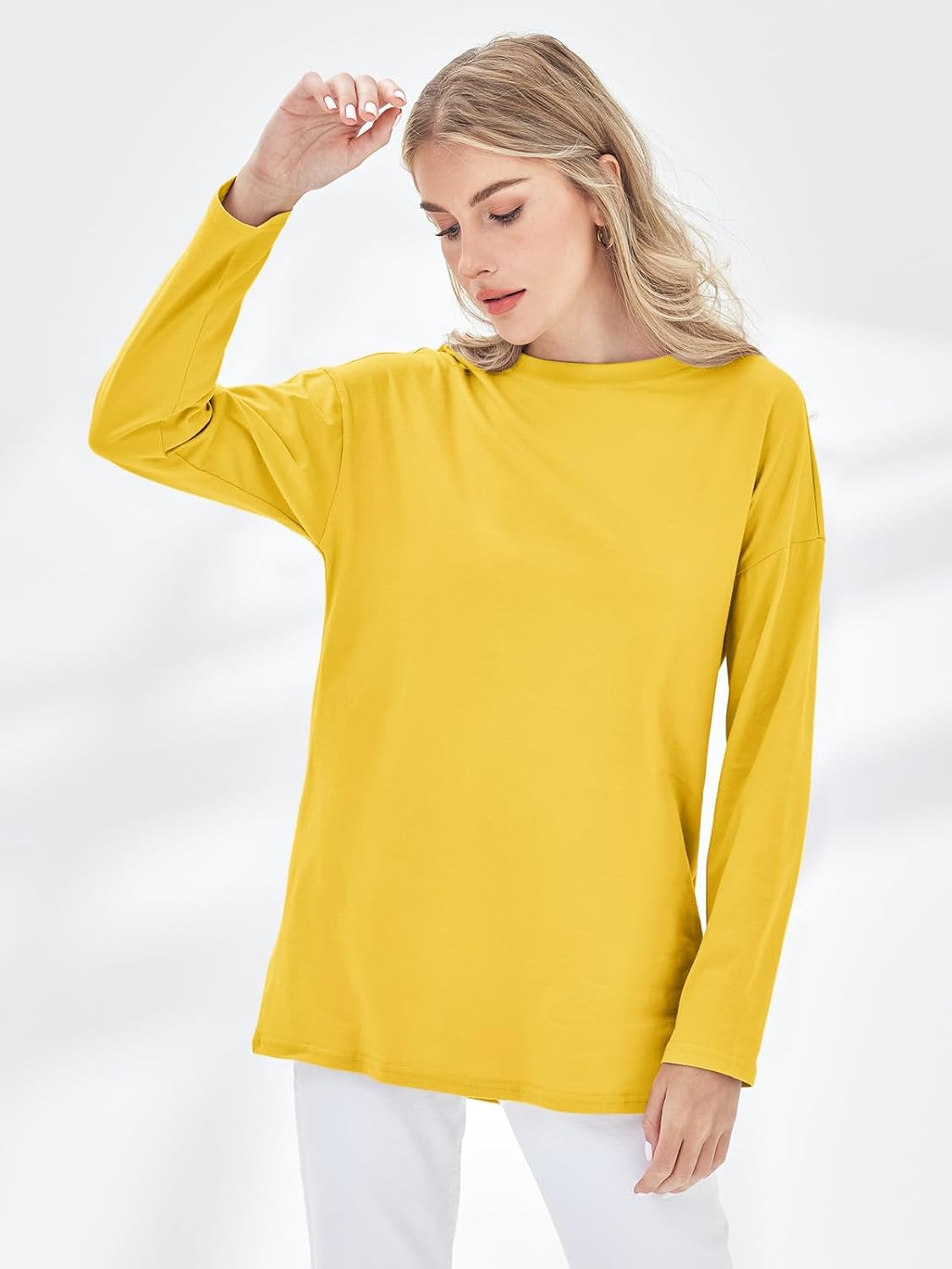 Fisoew Women's Long Sleeve Oversized T Shirts Loose Casual Crewneck Tunic Tops Soft Blouse - Image 2