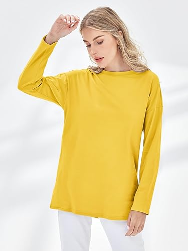 Miniatura 2 de Fisoew - Camisetas de manga larga y tamaño grande para mujer, estilo túnica holgada, cuello redondo, blusa suave