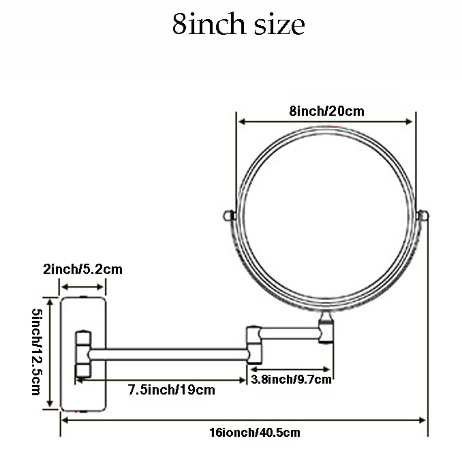 Specchio per Il Trucco da Parete, Specchio Cosmetico da Parete, Lente d'Ingrandimento del Bagno, Rotazione a 360° Ingrandimento Estensibile, per Bagno Hotel (Silver 8inch7x)