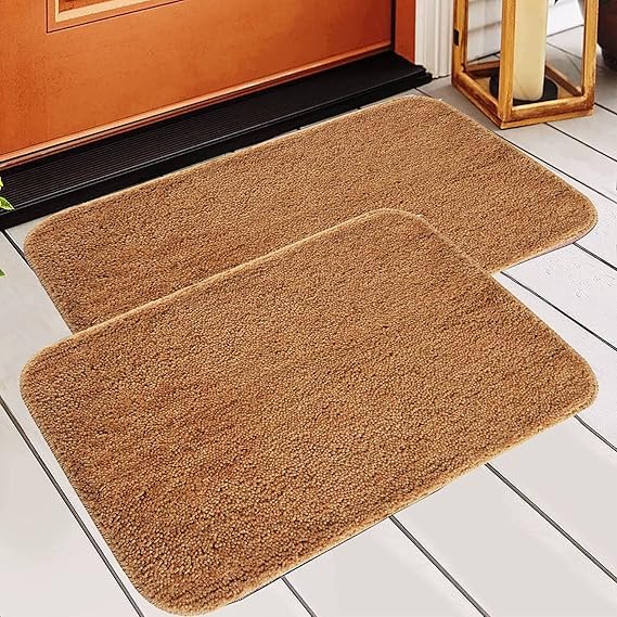 Image of Shree JEE Home Solid Microfibre Bathroom Mat Soft and Non-Slip Mat for Kitchen Door and Bedroom (40x60cm) Pack of 2 (Beige)