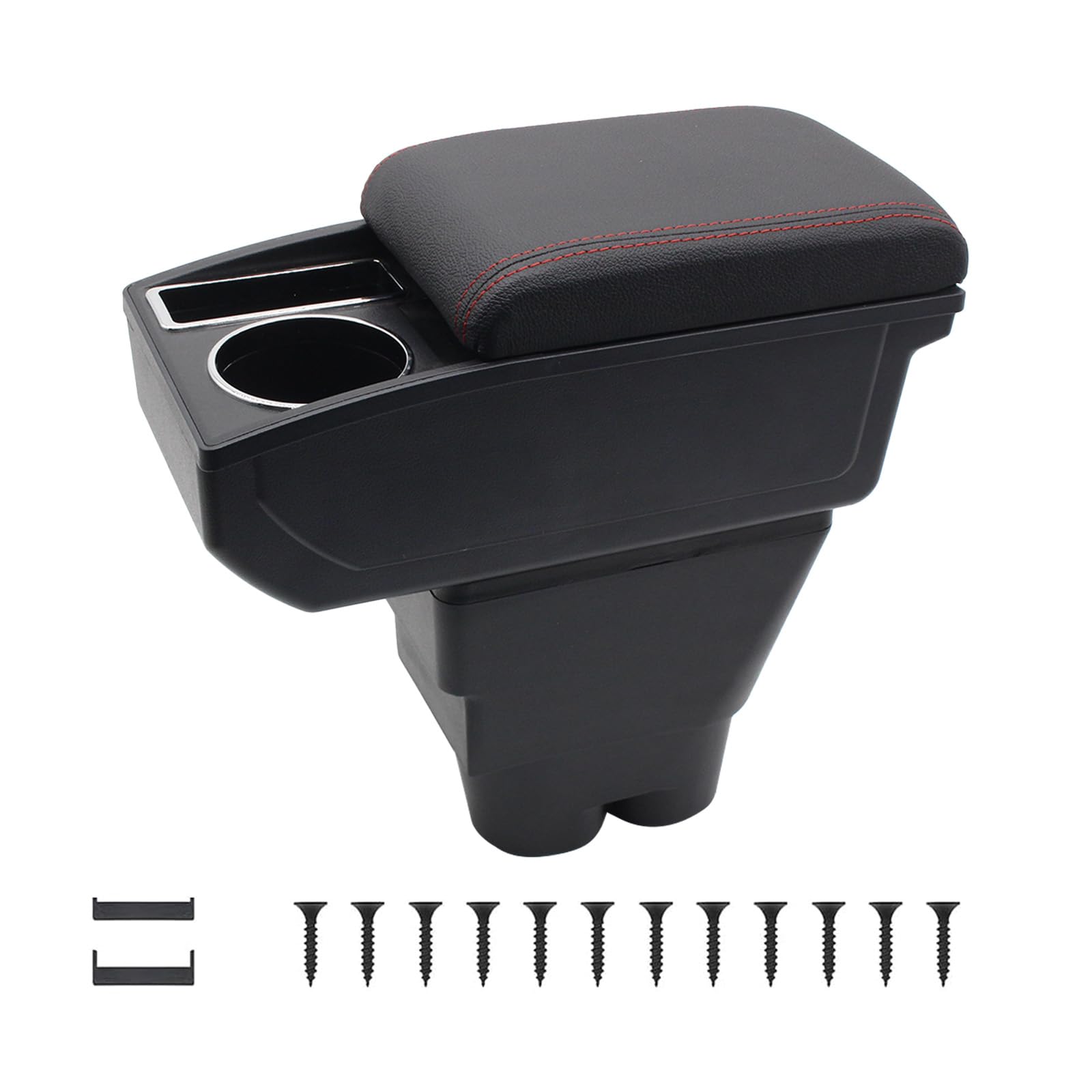 Bracciolo per Auto per Peugeot 207 Console Centrale Dell'auto Doppio Strato di Spazio con Portabicchieri Facile da Montare Pelle Confortevole e Resistente Nero (Linea Rossa)