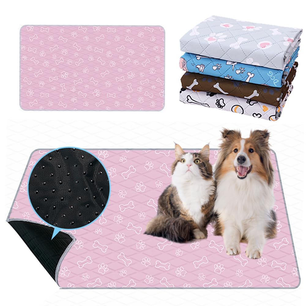 Mateju Empapadores para Perros Lavable Reutilizables Almohadillas de Entrenamiento para Mascotas, Absorbente Antideslizante Alfombrillas de Orina de Cachorro Viajes o Casa (70x50cm,Hueso Rosa)