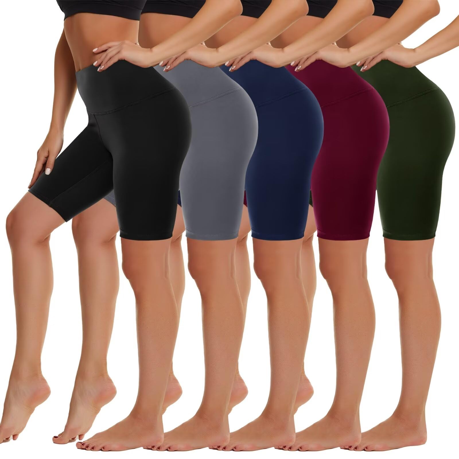HIGHDAYS5 Pack Biker Shorts Women - 5"/8" High Waist Spandex Workout Yoga Running Athletic