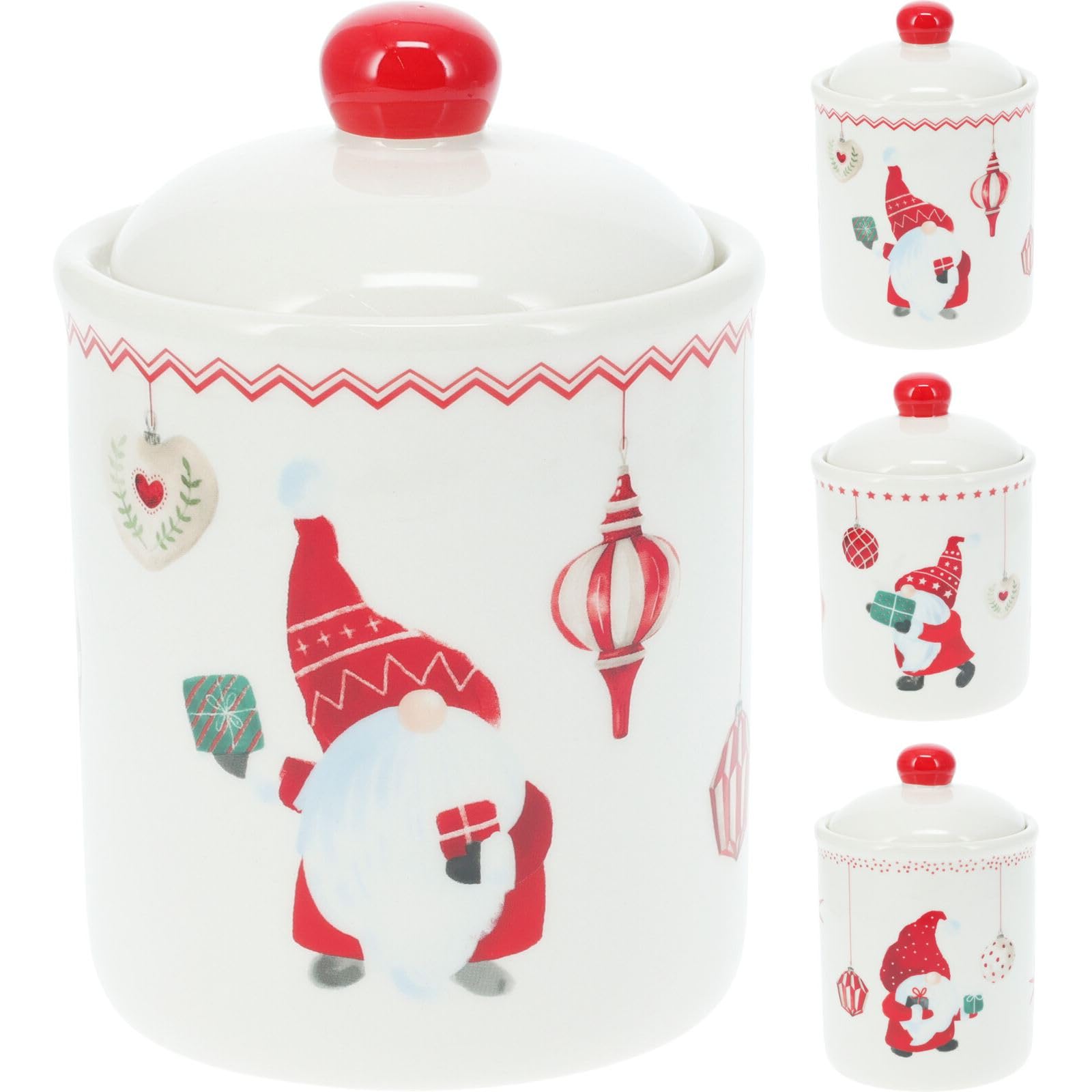 Carousel Home White Gonk Christmas Storage Jar | Festive Gnome Kitchen Jar With Lid | Airtight Ceramic Pot For Tea, Coffee, Sugar & Treats - 15Cm ~ Design Varies