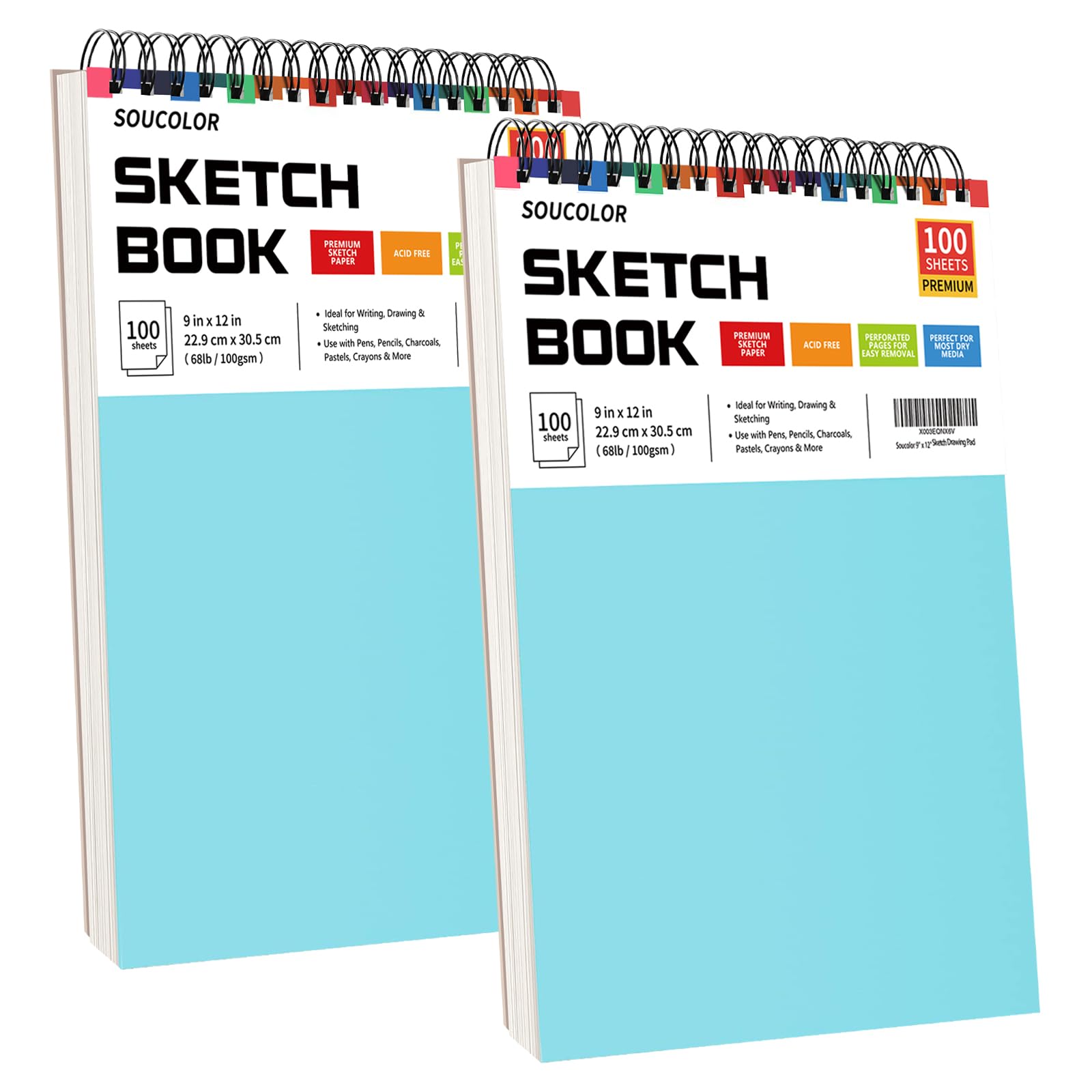 Soucolor Drawing Set Sketching Kit, Pro Art Supplies, 9" x 12" Sketch Book, 1-Pack 100 Sheets Spiral Bound Art Sketchbook for Colored Pencils, Graphite, Charcoal, Metallic Pencils, Sketching Pencils