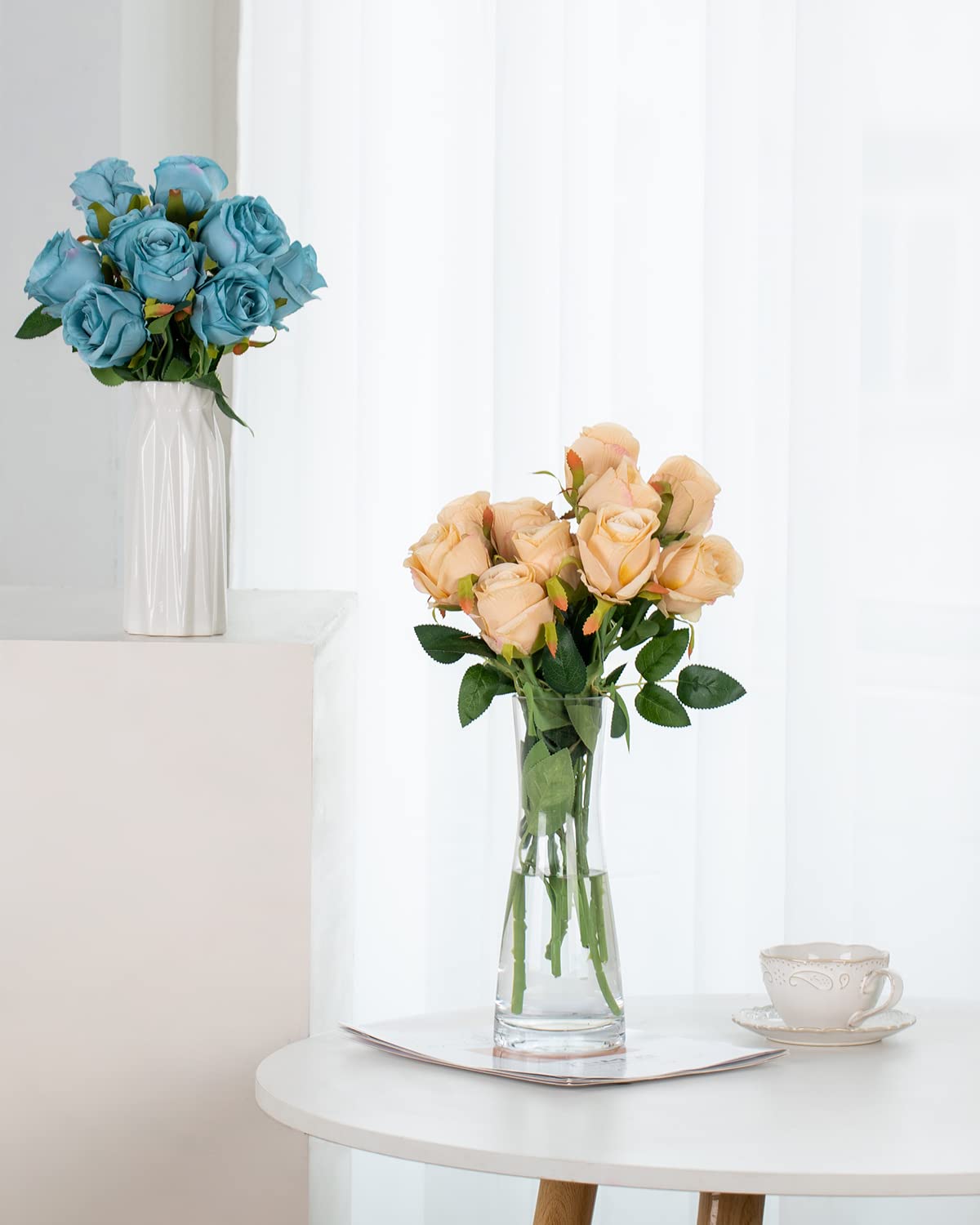 DuHouse 10pcs Artificial Silk Roses Flowers Single Long Stem Fake Rose Bouquet for Wedding Home Party Decoration Centerpieces(Champagne) - Image 2