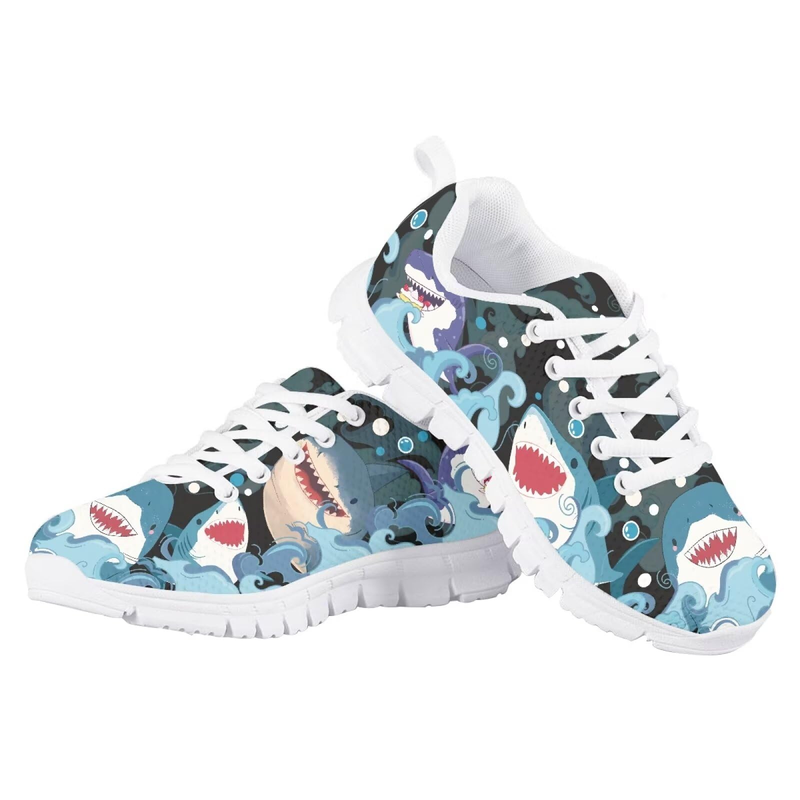 Guosanchn Shark Shoes for Big Boys Tennis Shoes Kids Size 3 Athletic Shoes Blue Road Running Shoes Kawaii Gym Jogging Sneakers Mesh Outdoor Walking Shoes