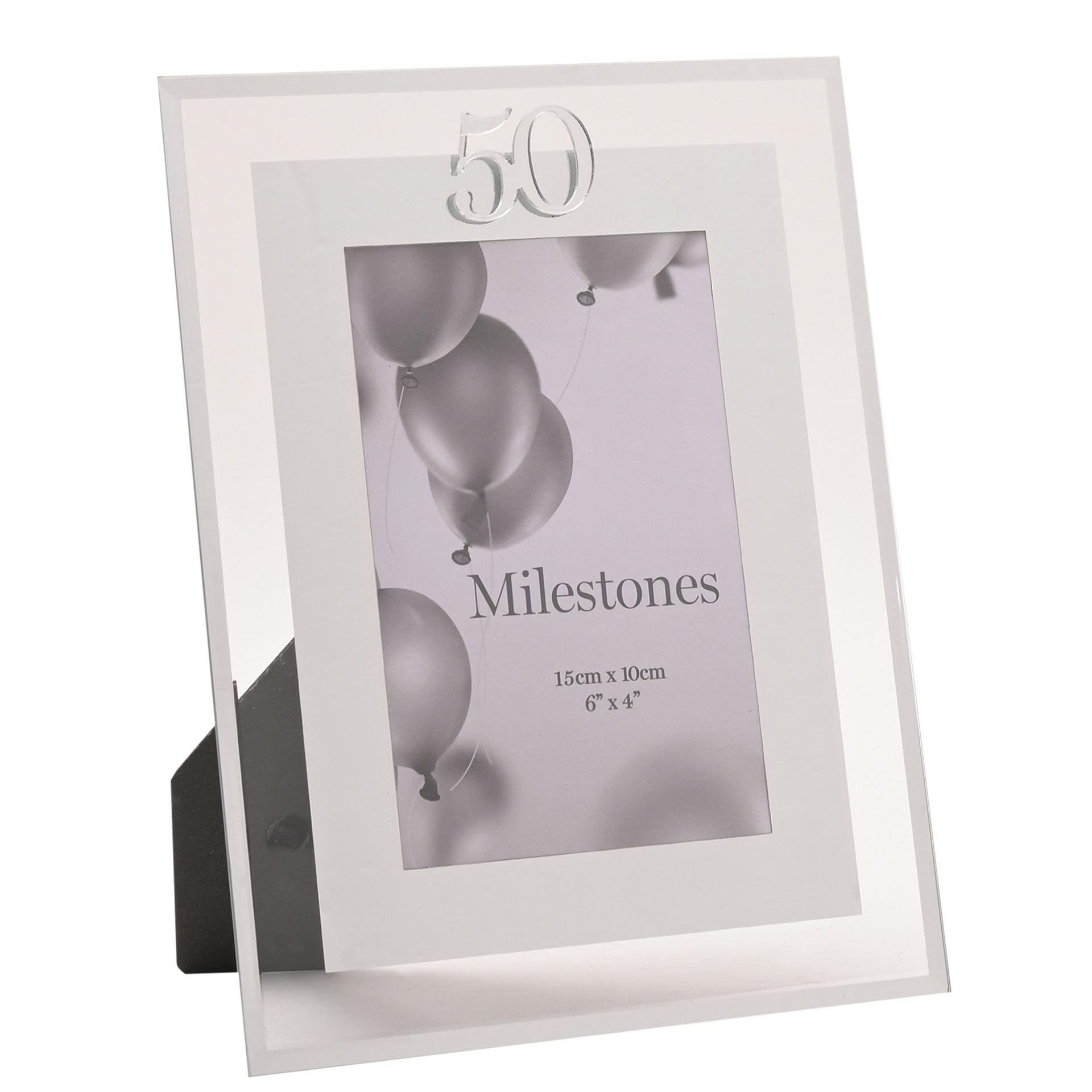 Widdop Milestones Mirror Border Photo Frame Age 50 - Photo Frame For Birthdays - Aperture 6" x 4" - Stylish Design Gift For Birthday Picture Frame