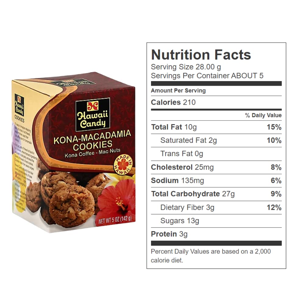Hawaii Candy Kona Coffee Macadamia Nut Cookies | Authentic Made in Hawaii | Healthy Snacks | Safe for School 5 oz (1 Pack)
